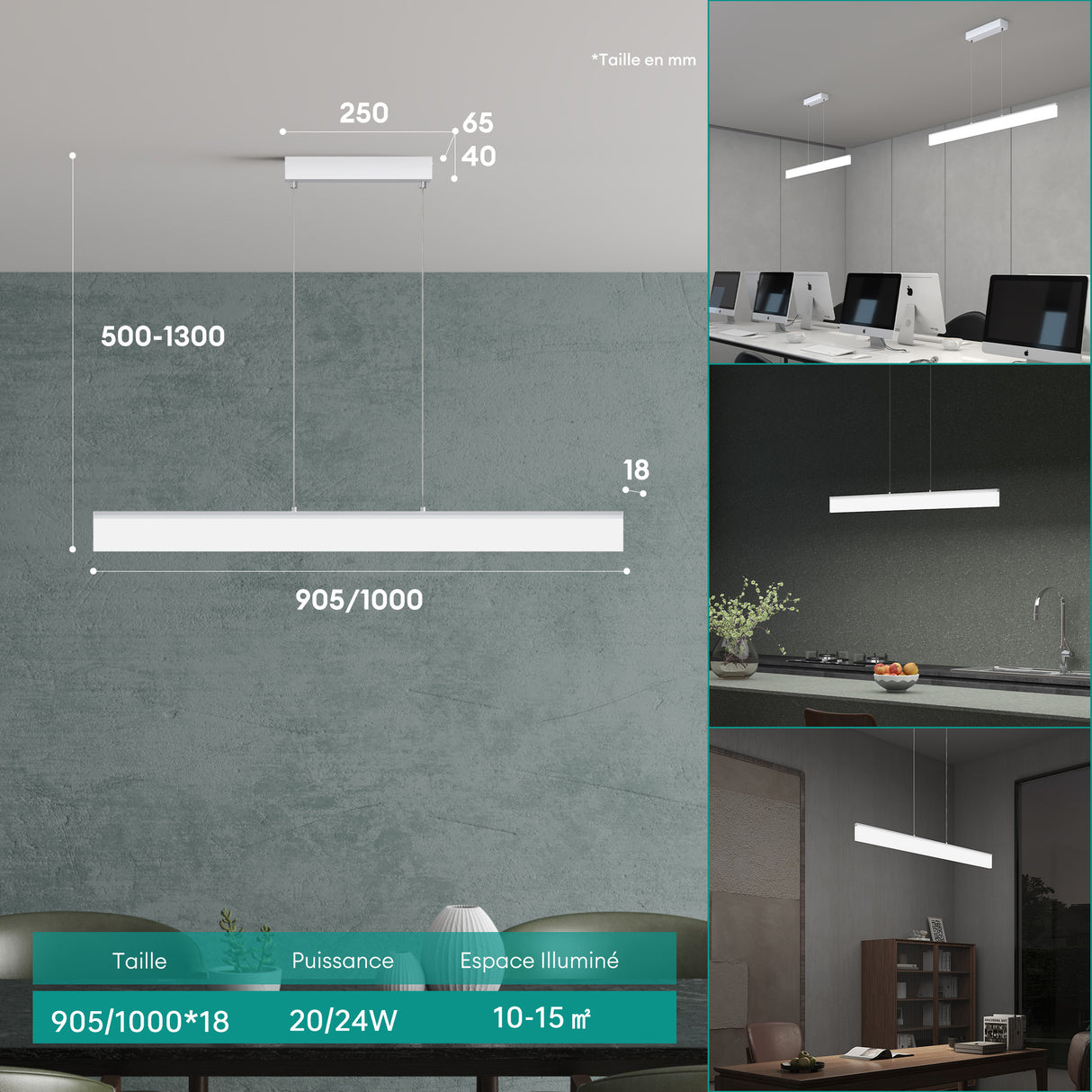 Glasvilla Design – Lámpara colgante LED regulable con mando, 3000K–6000K, cable ajustable (20W / 24W)
