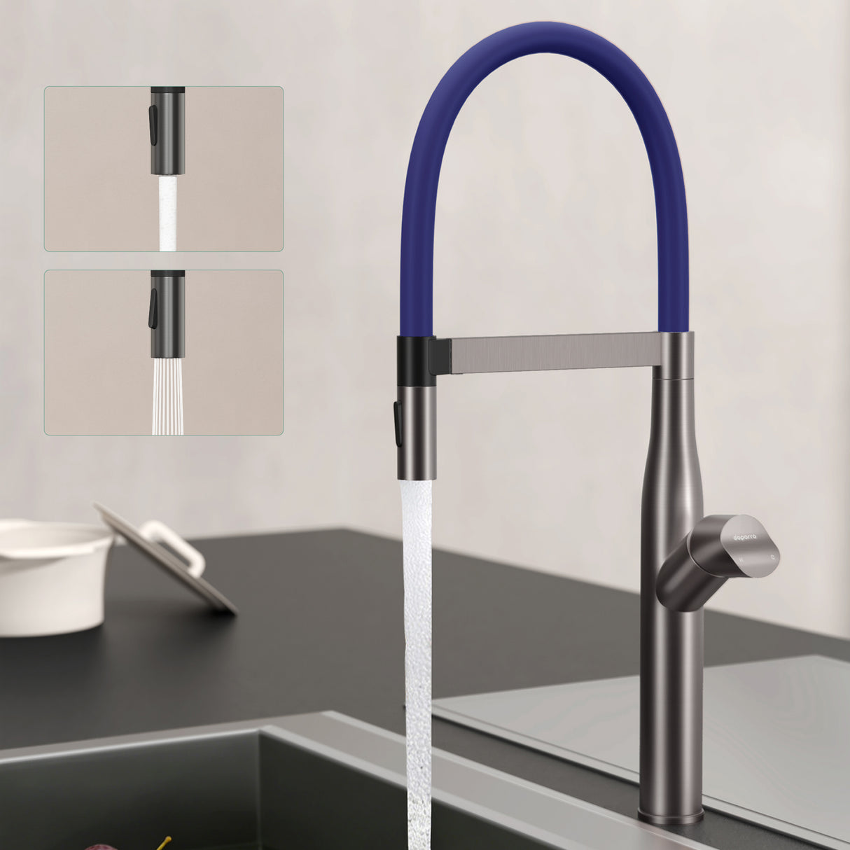 glasvilla Rubinetto per Cucina con 2 Modalità, Rubinetto Lavello Cucina in Acciaio Inossidabile 304 con Cartuccia Ceramica e Accesorri, Design Moderno Turnix-01