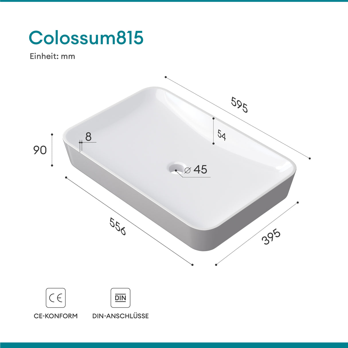 glasvilla Lavabo Lavabo sobre encimera de mineral compuesto Cuenco de lavabo mueble de baño incl. Conexiones estándar DIN-Col815