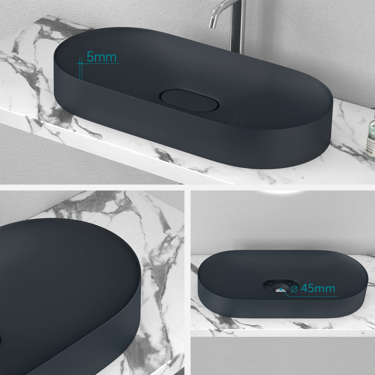 glasvilla Lavabo da Appoggio da Marmo fuso Lavandino Bagno con Rivestimento Nano Colossum826