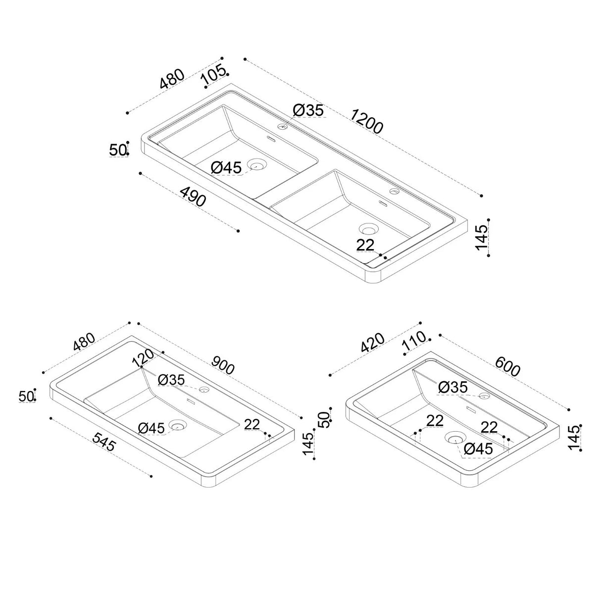 glasvilla Lavabo Lavabo empotrado Cuenca rectangular de mineral con desbordamiento Col8