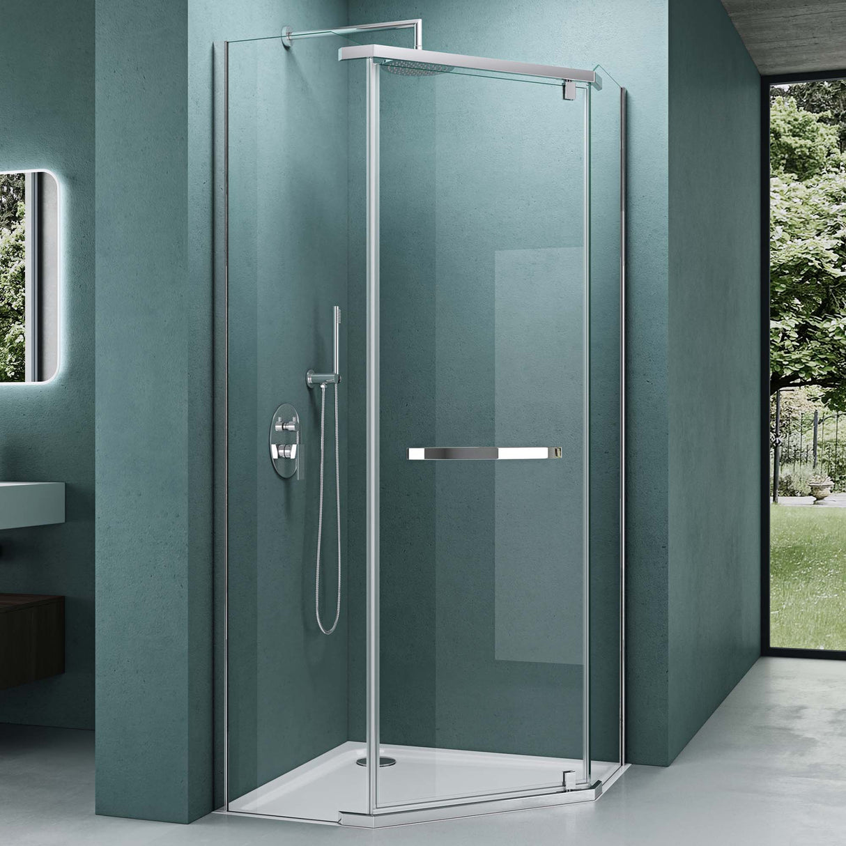 glasvilla Box Doccia Angolare Cabina Bagno in Vetro 8 mm Cabina Doccia Pentagonale in Vetro di Scurezza ESG con Piatto Doccia Ravenna08