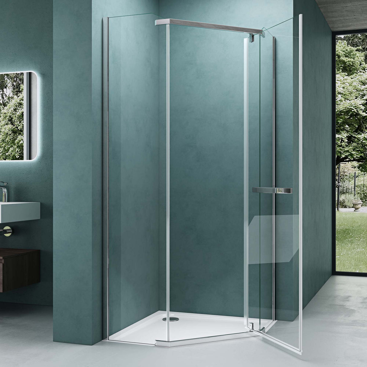 glasvilla Box Doccia Angolare Cabina Bagno in Vetro 8 mm Cabina Doccia Pentagonale in Vetro di Scurezza ESG con Piatto Doccia Ravenna08