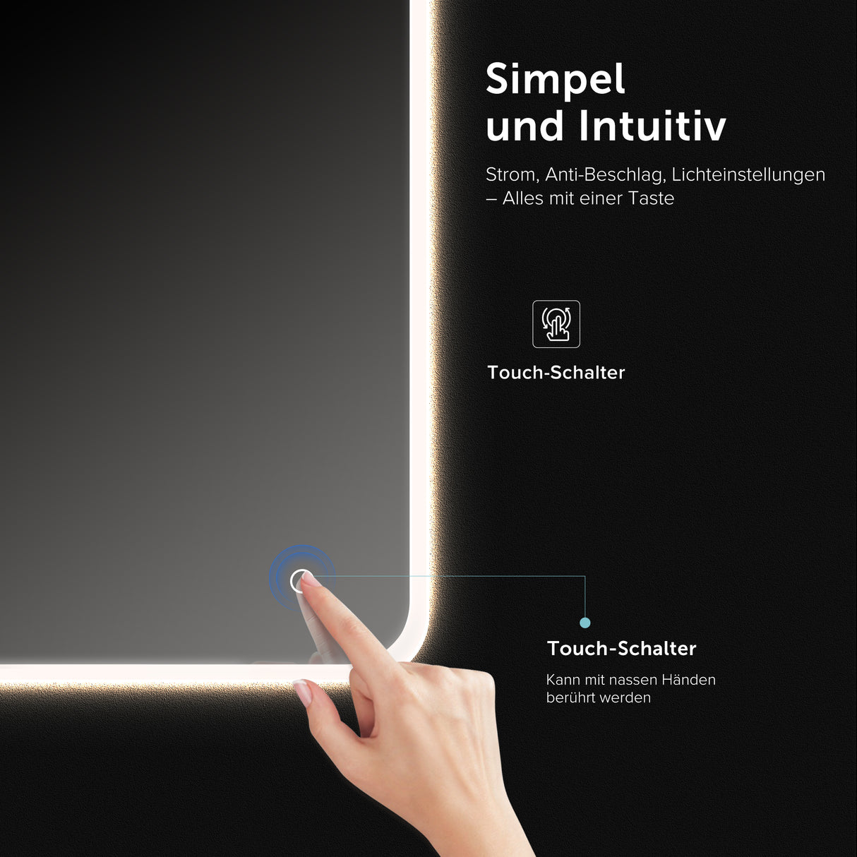 glasvilla Espejo de pared Espejo de baño LED Espejo de baño con interruptor táctil, libre de vaho gracias a la capa antifog