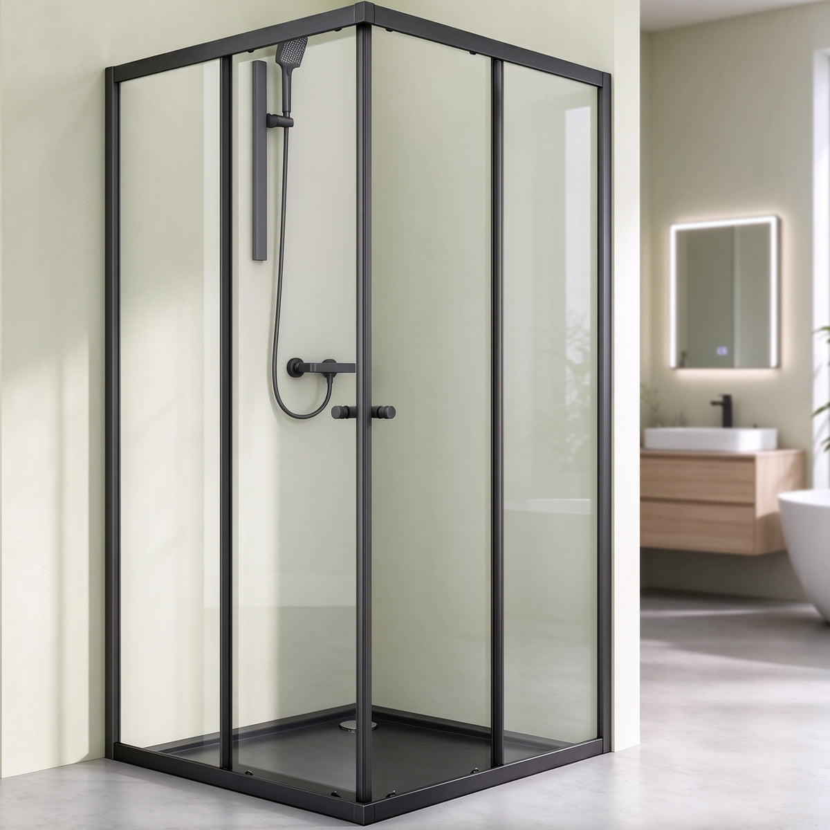 glasvilla Box doccia Angolare in Vetro, Cabina Bagno con Doppia Porta Scorrevole Box Doccia in Vetro di Sicurezza Temperato da 6 mm, Ravenna16K