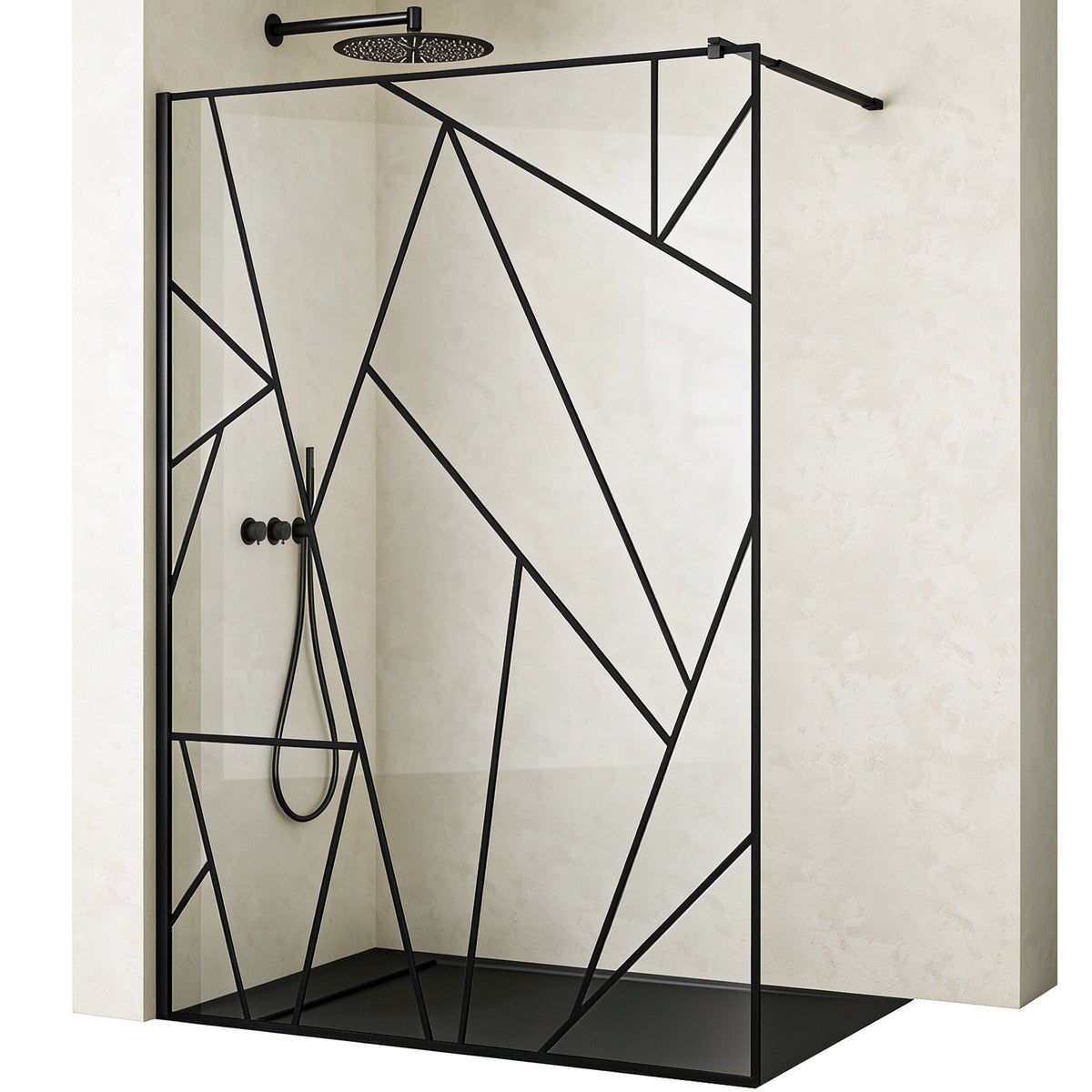 glasvilla Duschwand für Dusche Duschabtrennung Walk-In Dusche Duschtrennwand Schwarz 8mm ESG-Sicherheitsglas NANO Klarglas mit geometrischem Design MMBR3 Bremen01Plus-GM