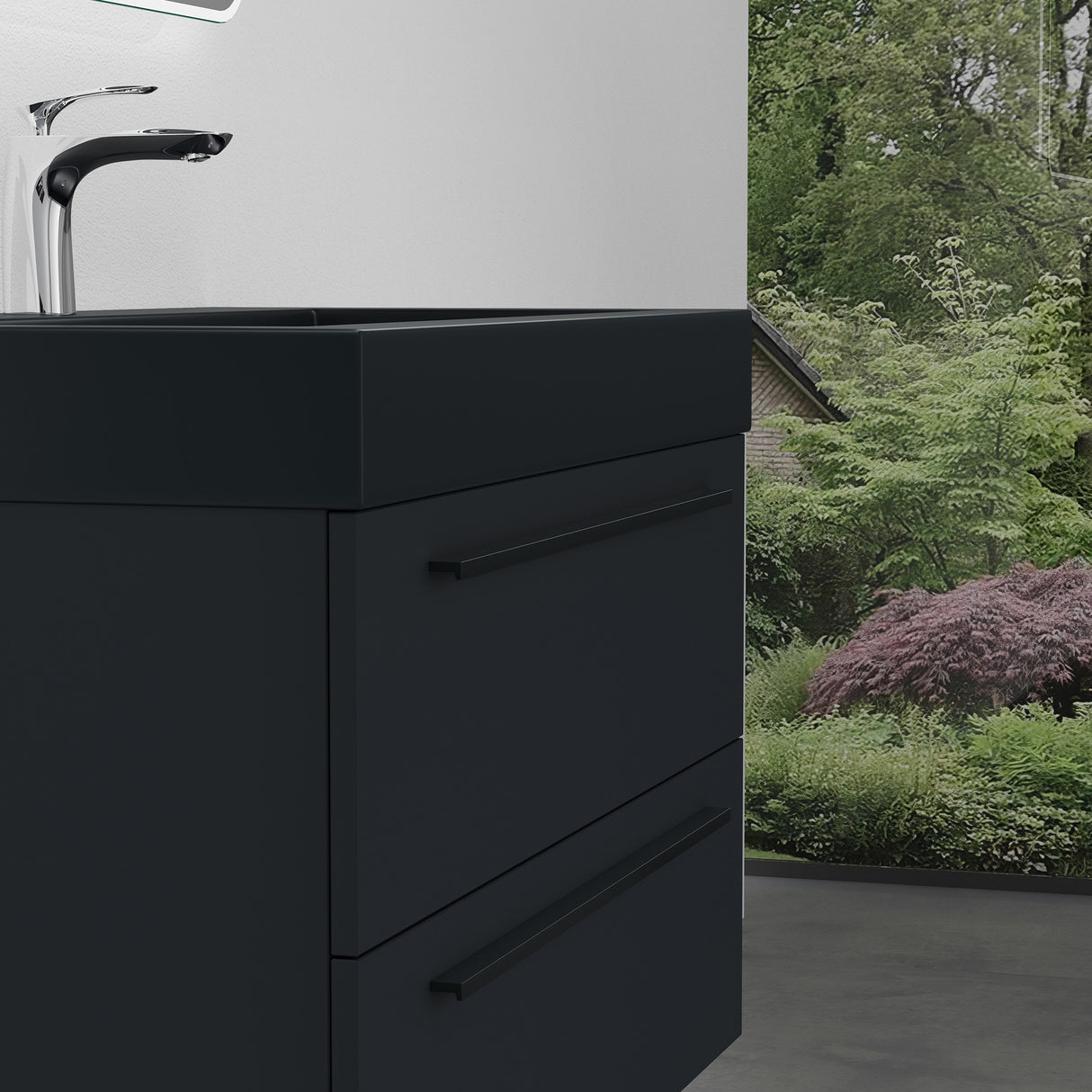 glasvilla Mobile Bagno Sospeso con Lavabo Mobiletto per Bagno con Lavabo in Antracite da Minerale Fuso Quadratto