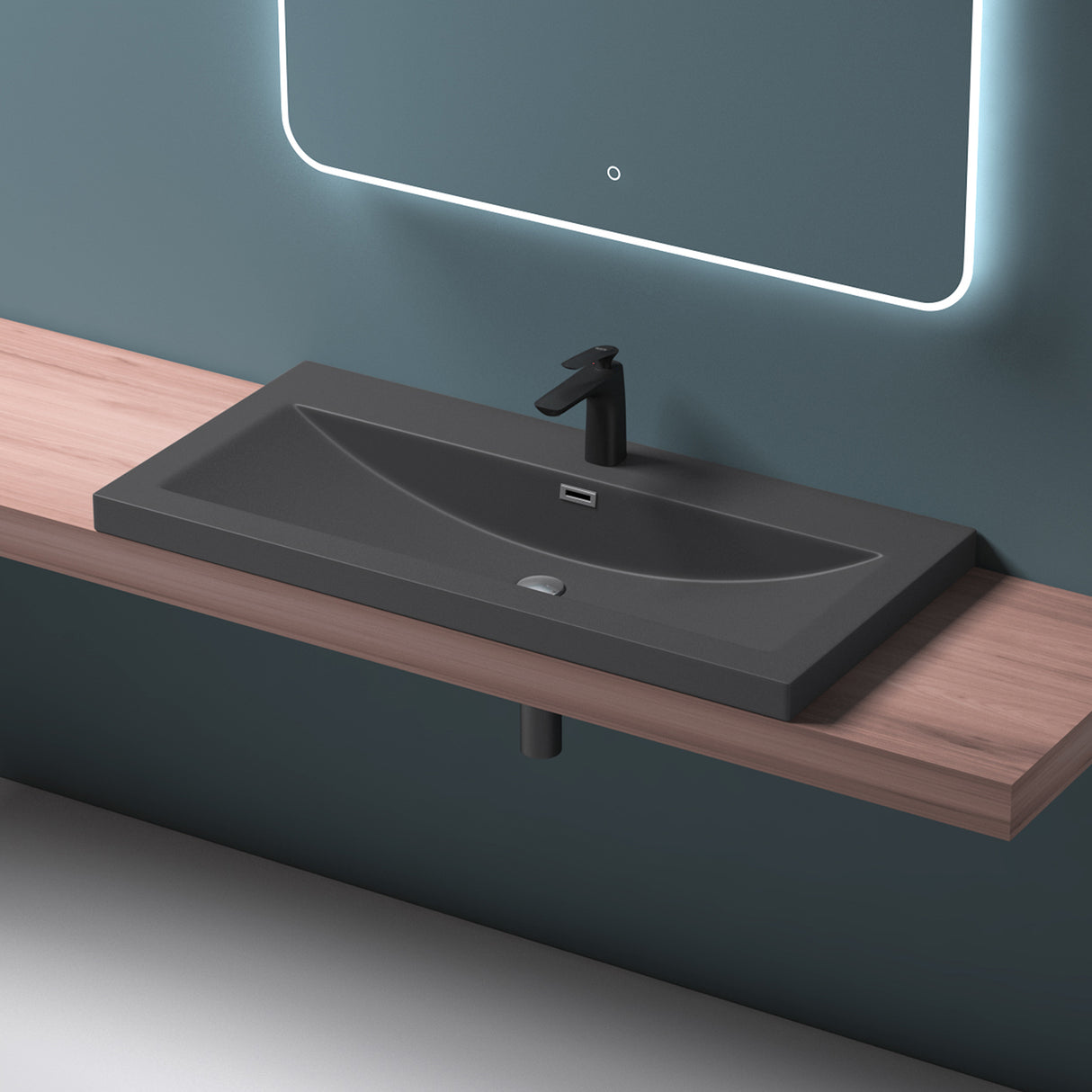 glasvilla lavabo lavabo empotrado cuenco de lavabo mueble de lavabo mineral rectangular 1 orificio para grifo función de desbordamiento Col01