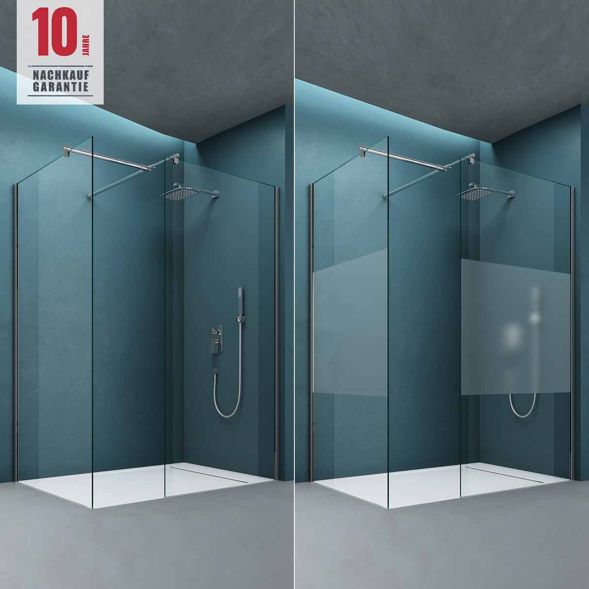 Paroi de douche Glasvilla, cabine de douche avec 2 panneaux latéraux fixes, verre trempé de sécurité 8 mm, douche à l'italienne, verre clair, nano-revêtement, Bremen01K/MS-T