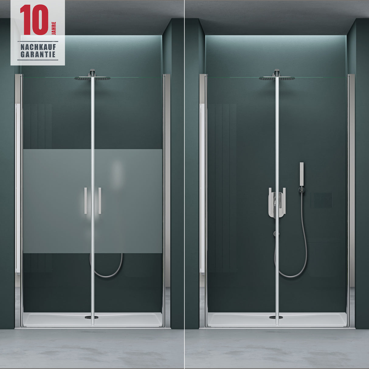 glasvilla Puerta de ducha Puerta de nicho ducha Separación de ducha Cabina de ducha Puerta oscilante 180° Doble puerta 6mm ESG Recubrimiento Nano Vidrio claro/Satinado Rayas/Vollsatiniert con mecanismo de elevación y descenso Teramo24K+MS+VS