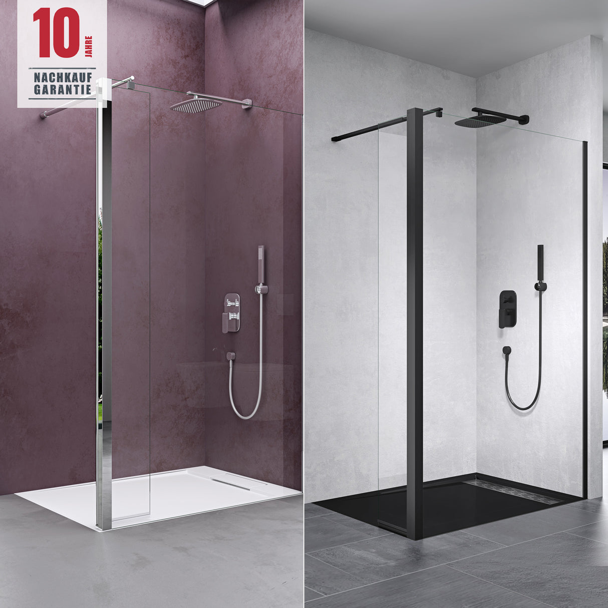glasvilla Box Doccia Walk-In con Vetro Laterale 30cm, Parete Doccia in Vetro Trasparente da 10mm con Stabilizzatore Rotondo e Rettangolare, Vetro di Sicurezza ESG con Rivestimento Nano Bremen02K-Plus