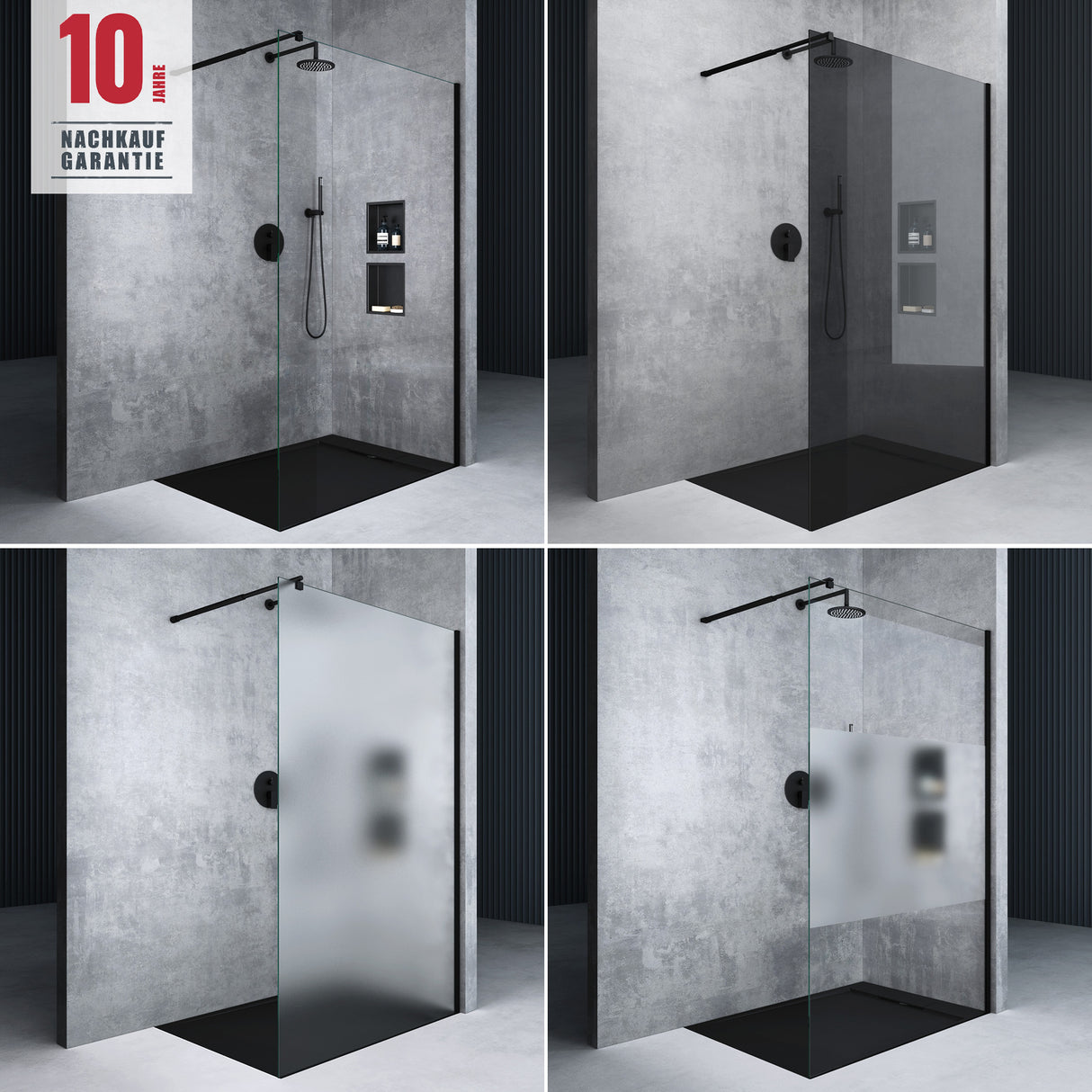 glasvilla Box Doccia Walk-In in Vetro 8mm Parete Doccia in Vetro di Sicurezza ESG con Rivestimento Nano Braccio di Sostegno BRAM1&BRAM3 Bremen1