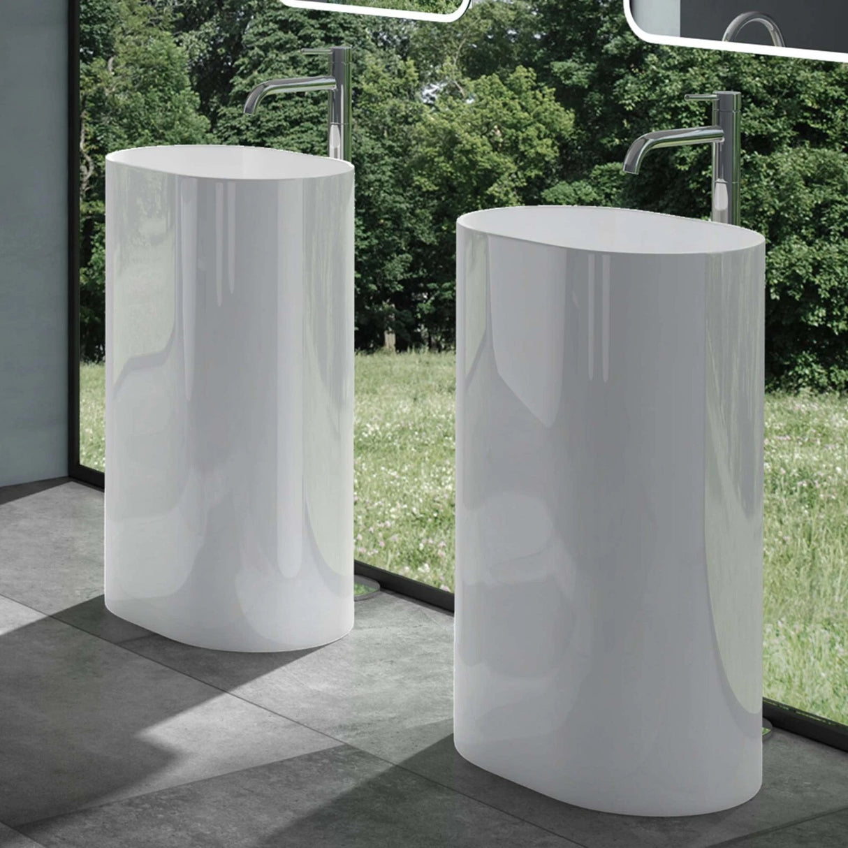 Vasque sur pied Glasvilla Design Col45 blanche, en résine minérale moulée, meuble sous-vasque, L x P x H : 52 x 38 x 85 cm