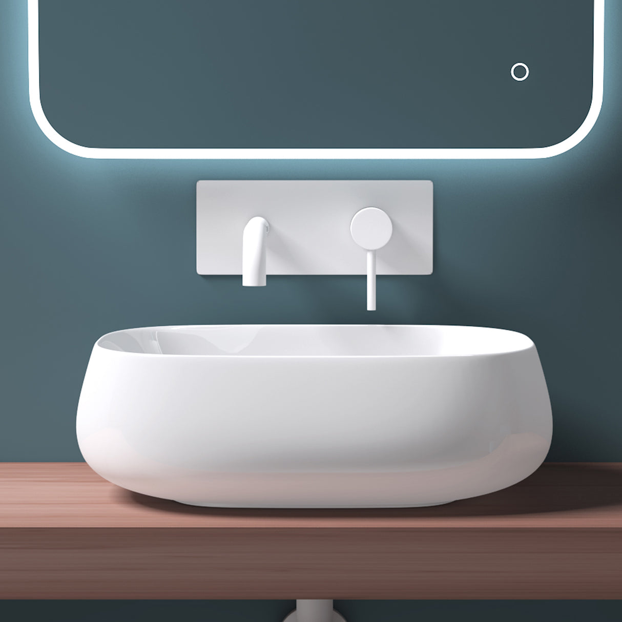 glasvilla Lavabo da Appoggio in Ceramica Lavandino Bagno Bianco con Nano Rivestimenti