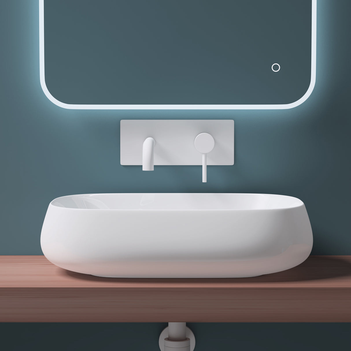 glasvilla Lavabo da Appoggio in Ceramica Lavandino Bagno Bianco con Nano Rivestimenti