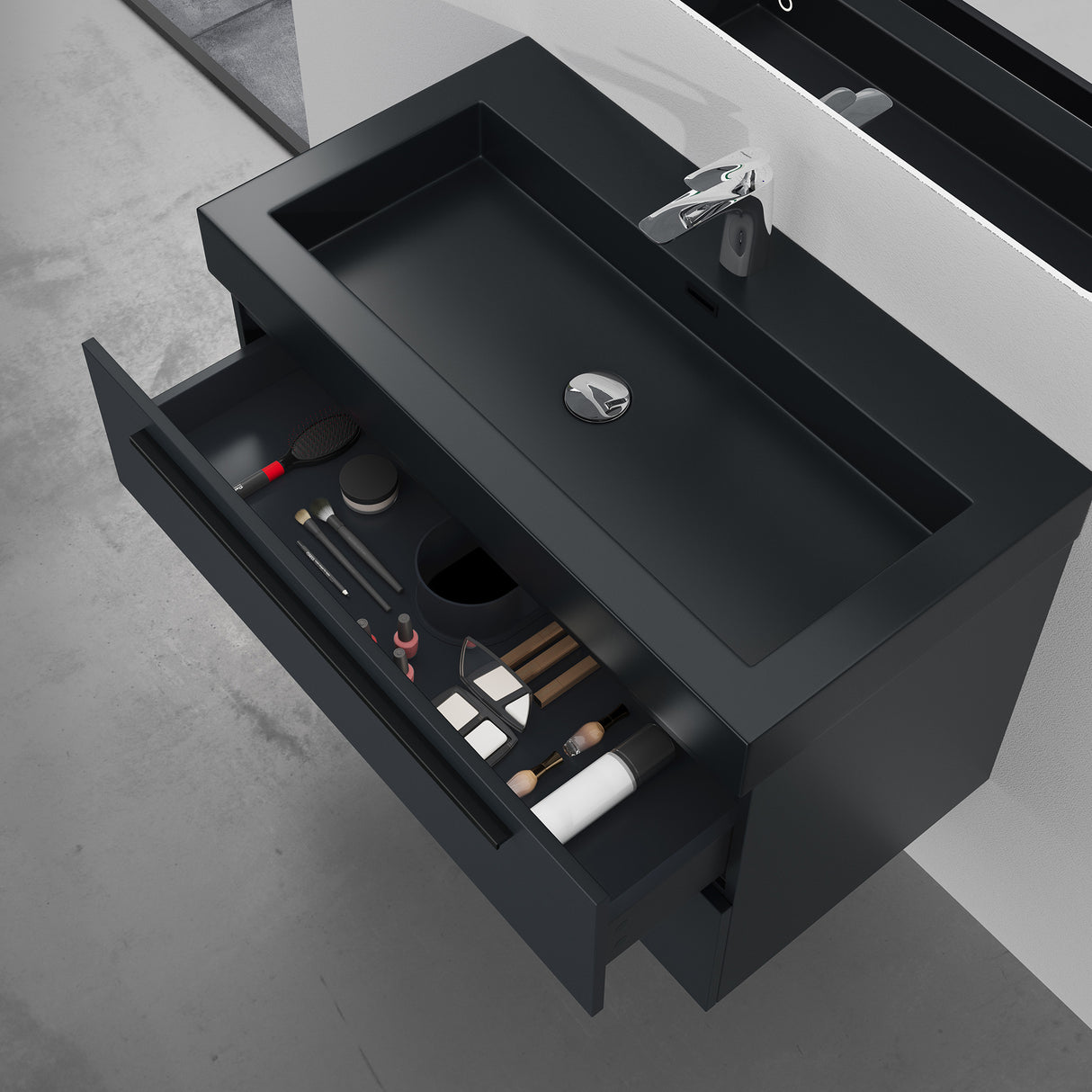 glasvilla Mobile Bagno Sospeso con Lavabo Mobiletto per Bagno con Lavabo in Antracite da Minerale Fuso Quadratto