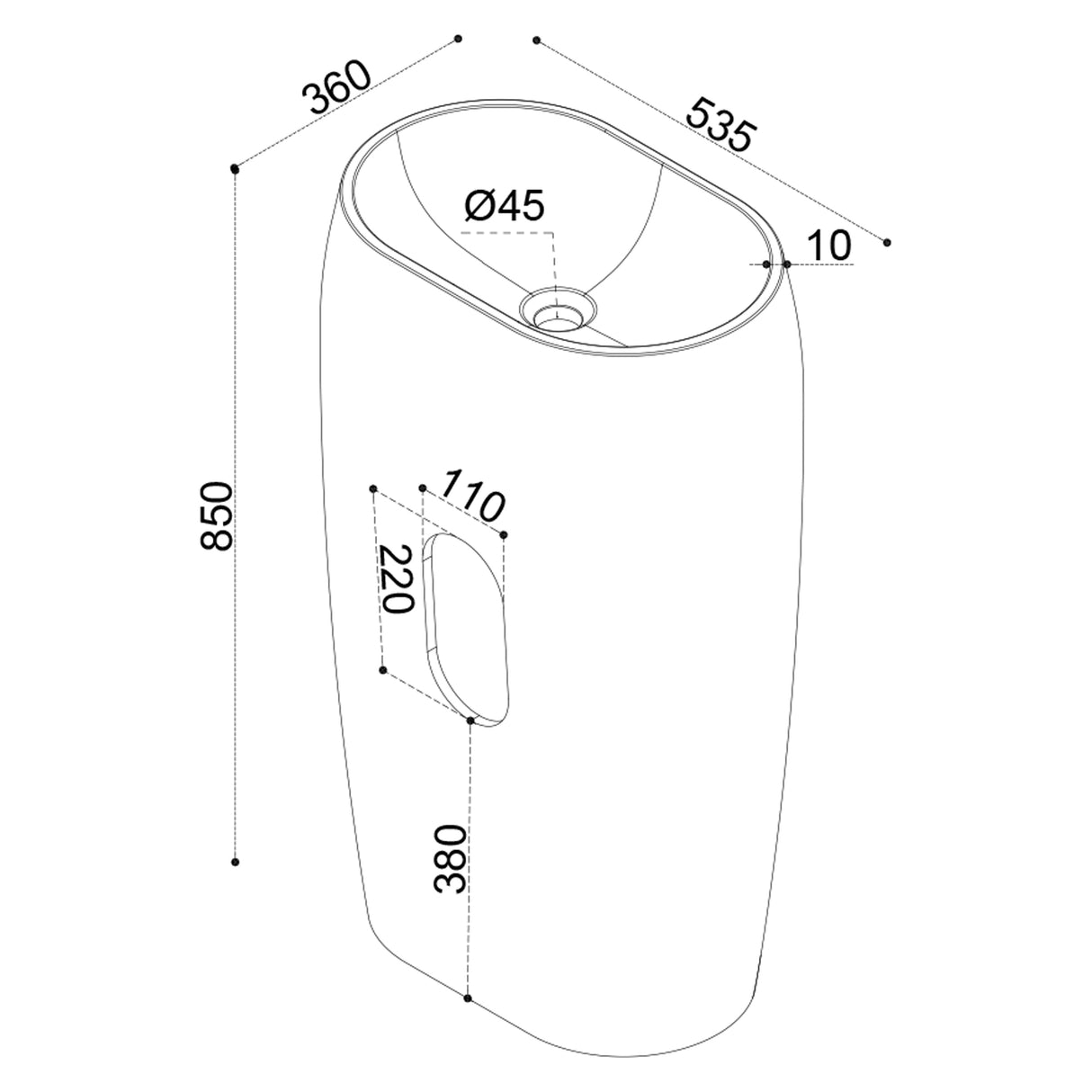 glasvilla Design Standwaschbecken freistehend Col32 aus Mineralguss Waschtisch Standwaschbecken