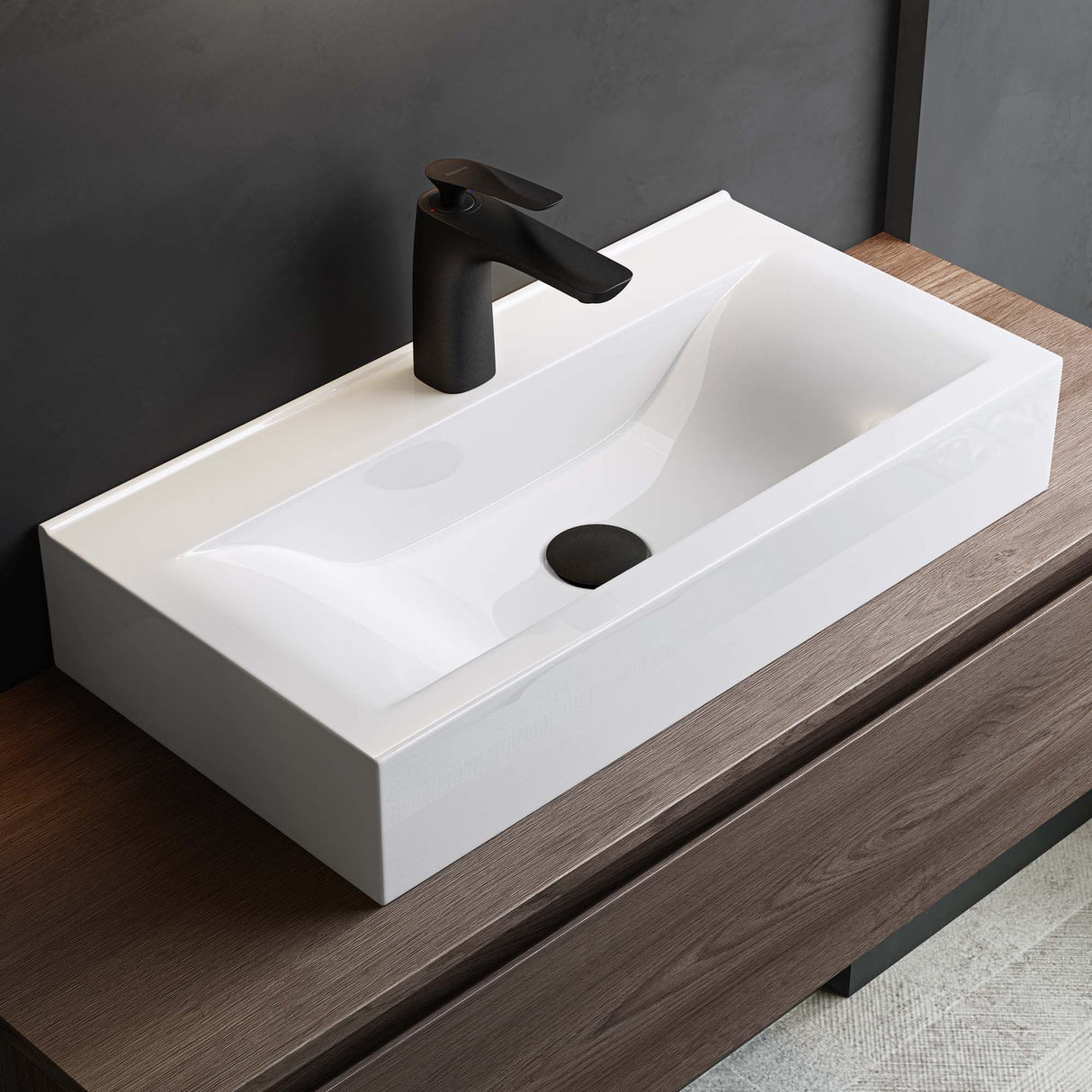 lavabo suspendido sobre encimera baño | rectangular | blanco brillante | 62x32x12cm | cerámica | 1 orificio para grifo Brüssel118G