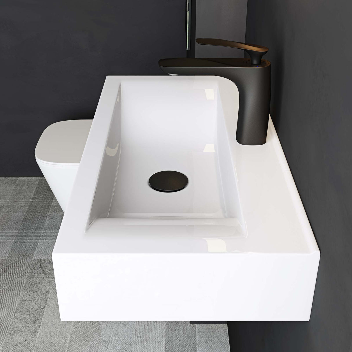 lavabo suspendido sobre encimera baño | rectangular | blanco brillante | 62x32x12cm | cerámica | 1 orificio para grifo Brüssel118G