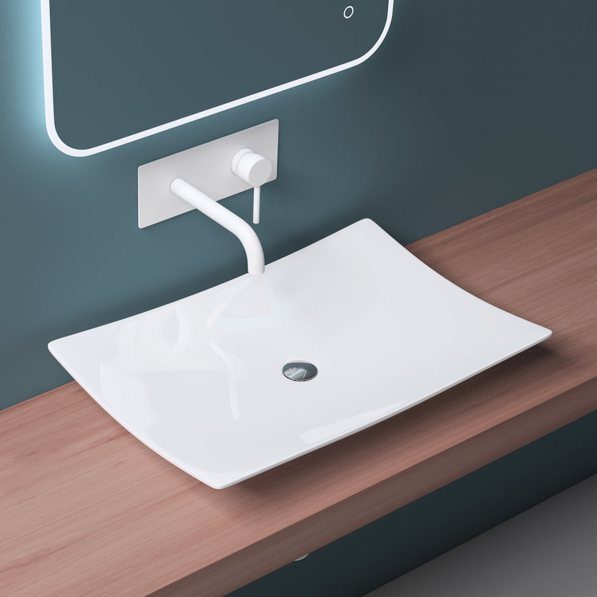 glasvilla Lavabo da Appoggio in Ceramica Lavandino Bagno Bianco Nano Rivestimenti inclusi Brüssel5096