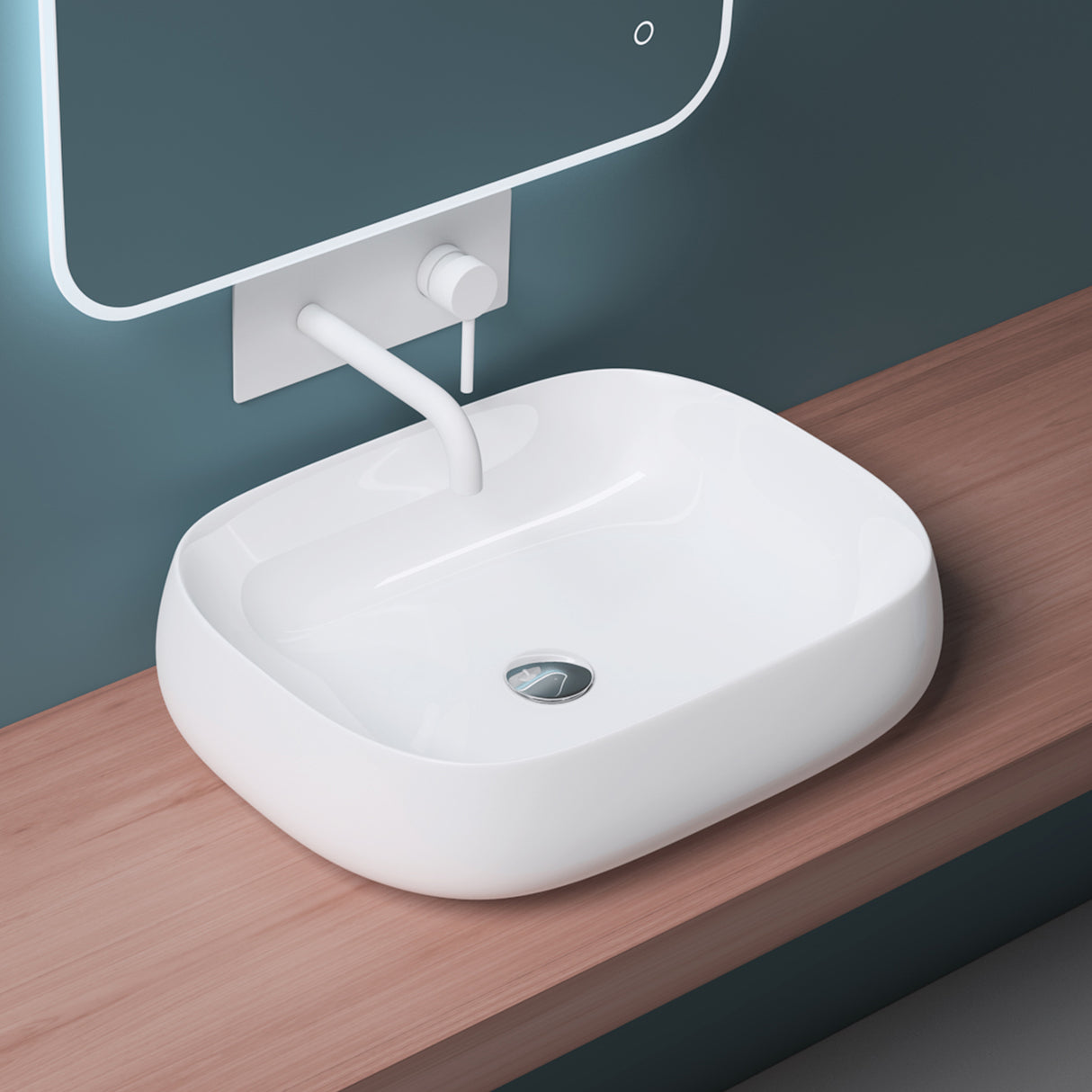 glasvilla Lavabo da Appoggio in Ceramica Lavandino Bagno Bianco con Nano Rivestimenti