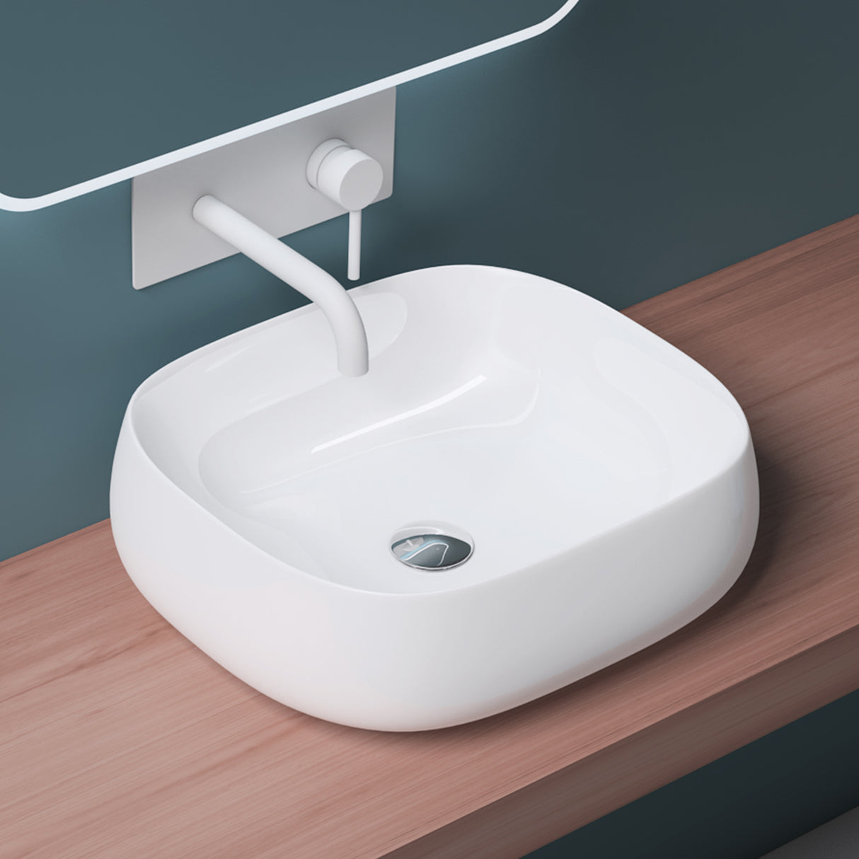 glasvilla Lavabo da Appoggio in Ceramica Lavandino Bagno Bianco con Nano Rivestimenti