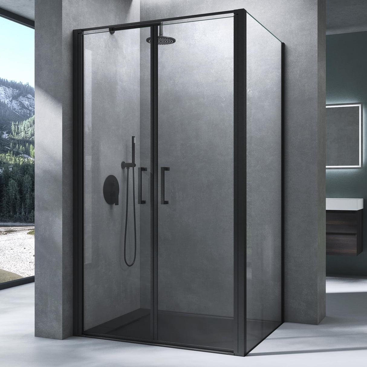glasvilla Box Doccia in Vetro 8 mm Cabina Bagno Cromo e Nero con Porte Girevole Cabina Doccia in Vetro di Sicurezza ESG con Rivestimento Nano Ravenna66K