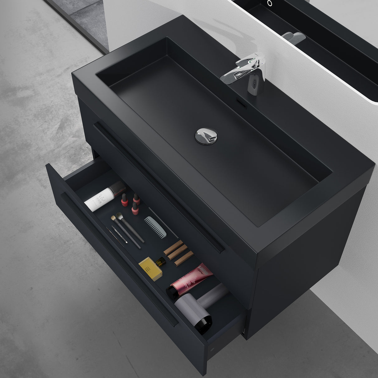 glasvilla Mobile Bagno Sospeso con Lavabo Mobiletto per Bagno con Lavabo in Antracite da Minerale Fuso Quadratto