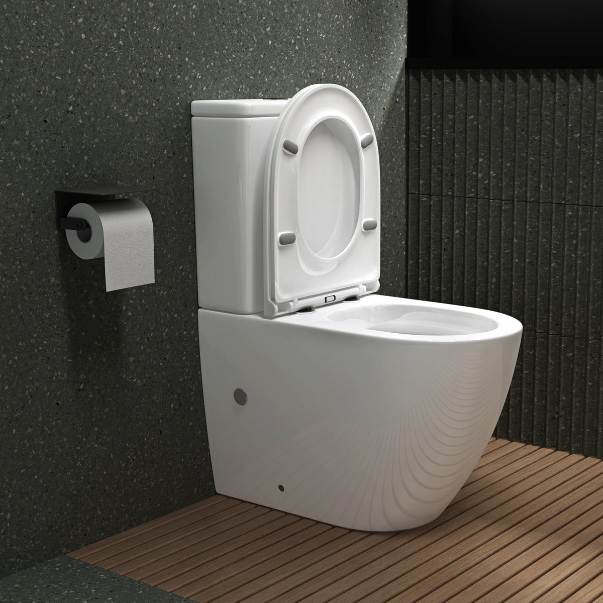 glasvilla Stand WC mit Spülkasten spülrandloses-WC bodenstehende-Toilette aus Keramik, weiß/matt schwarz 36x63x82cm, mit Absenkautomatik, inkl. Spülkasten, Stand179T