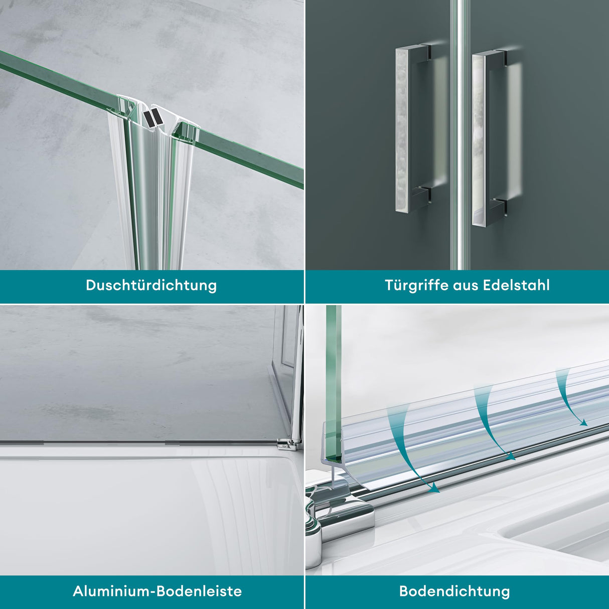 glasvilla Puerta de ducha Puerta de nicho ducha Separación de ducha Cabina de ducha Puerta oscilante 180° Doble puerta 6mm ESG Recubrimiento Nano Vidrio claro/Satinado Rayas/Vollsatiniert con mecanismo de elevación y descenso Teramo24K+MS+VS