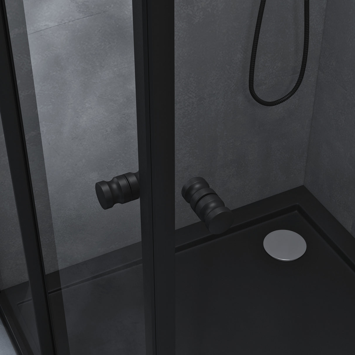 Cabine de douche Glasvilla avec double porte coulissante, porte d'angle, verre véritable effet lotus, verre de sécurité trempé 6 mm Ravenna16K noir