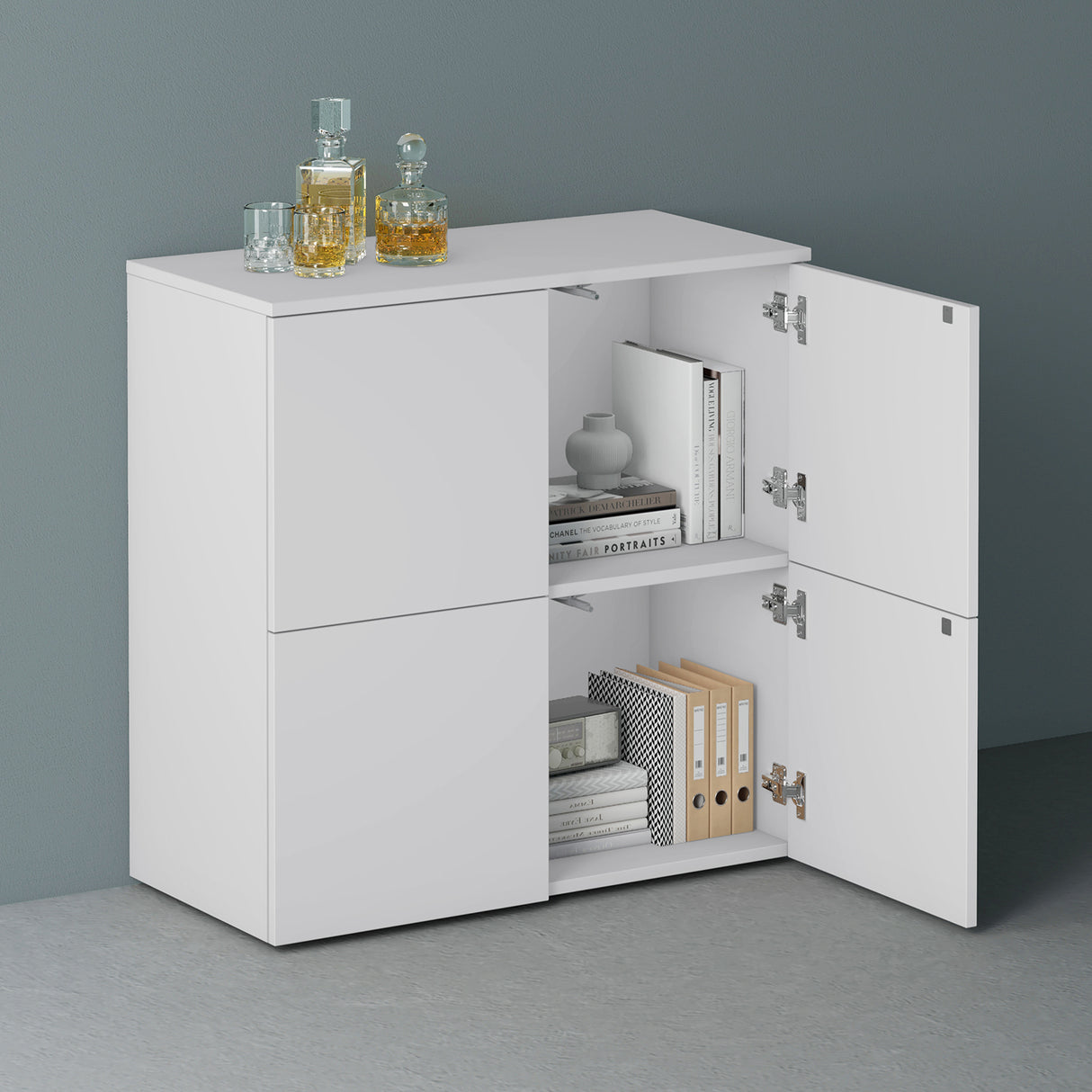 glasvilla Mobile Contenitore con 4 ante e 4 vani per Soggiorno, Sala da Pranzo, Camera da Letto Schrank04