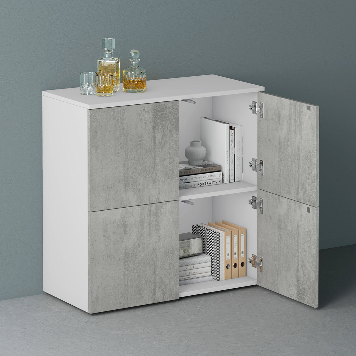 glasvilla Mobile Contenitore con 4 ante e 4 vani per Soggiorno, Sala da Pranzo, Camera da Letto Schrank04