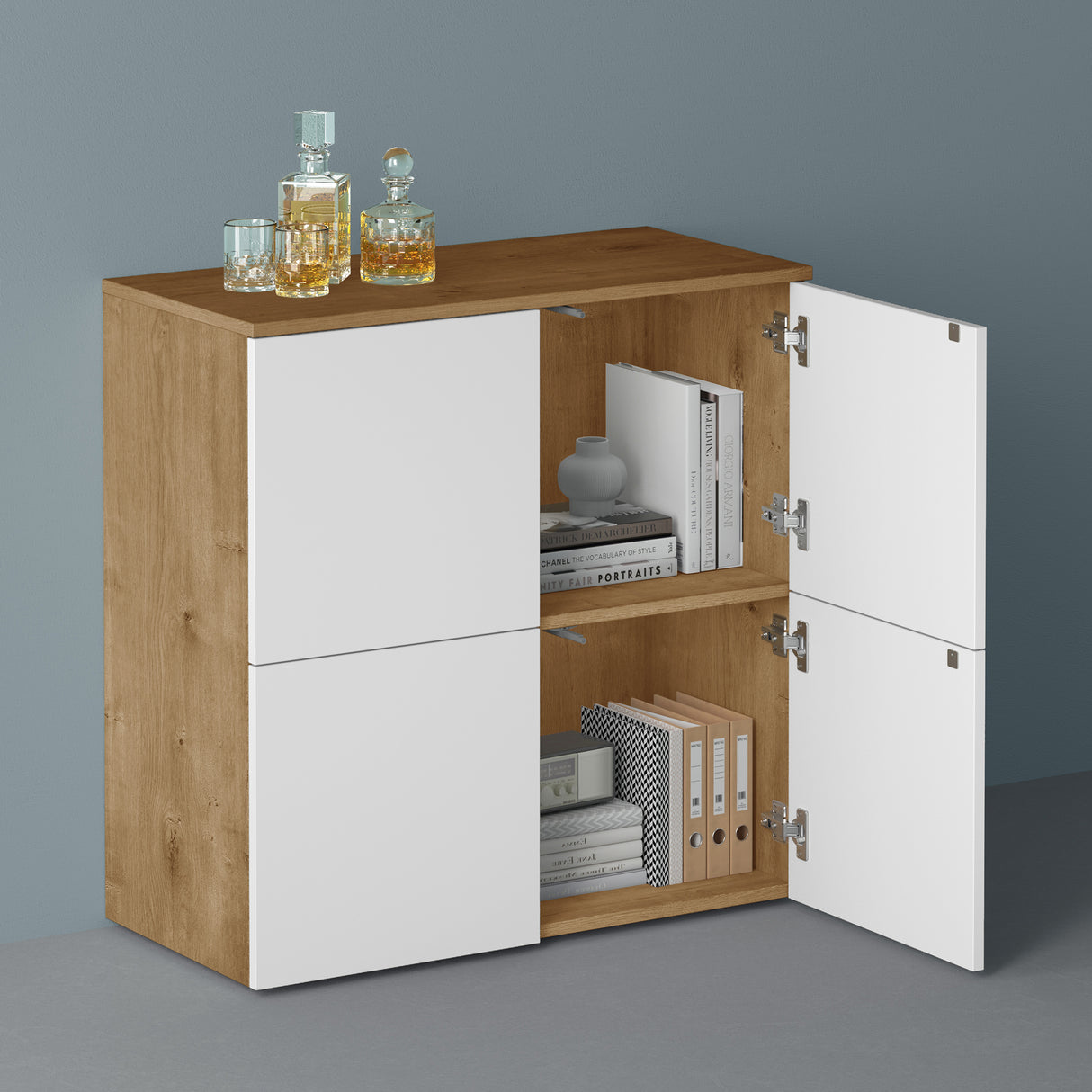 glasvilla Mobile Contenitore con 4 ante e 4 vani per Soggiorno, Sala da Pranzo, Camera da Letto Schrank04