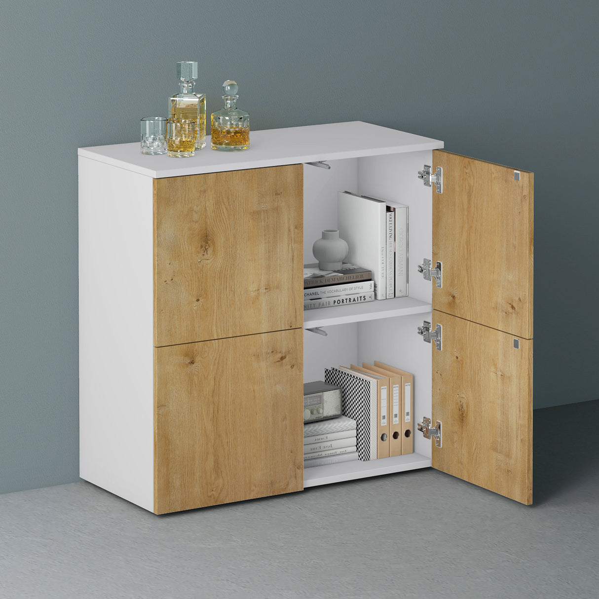 glasvilla Mobile Contenitore con 4 ante e 4 vani per Soggiorno, Sala da Pranzo, Camera da Letto Schrank04