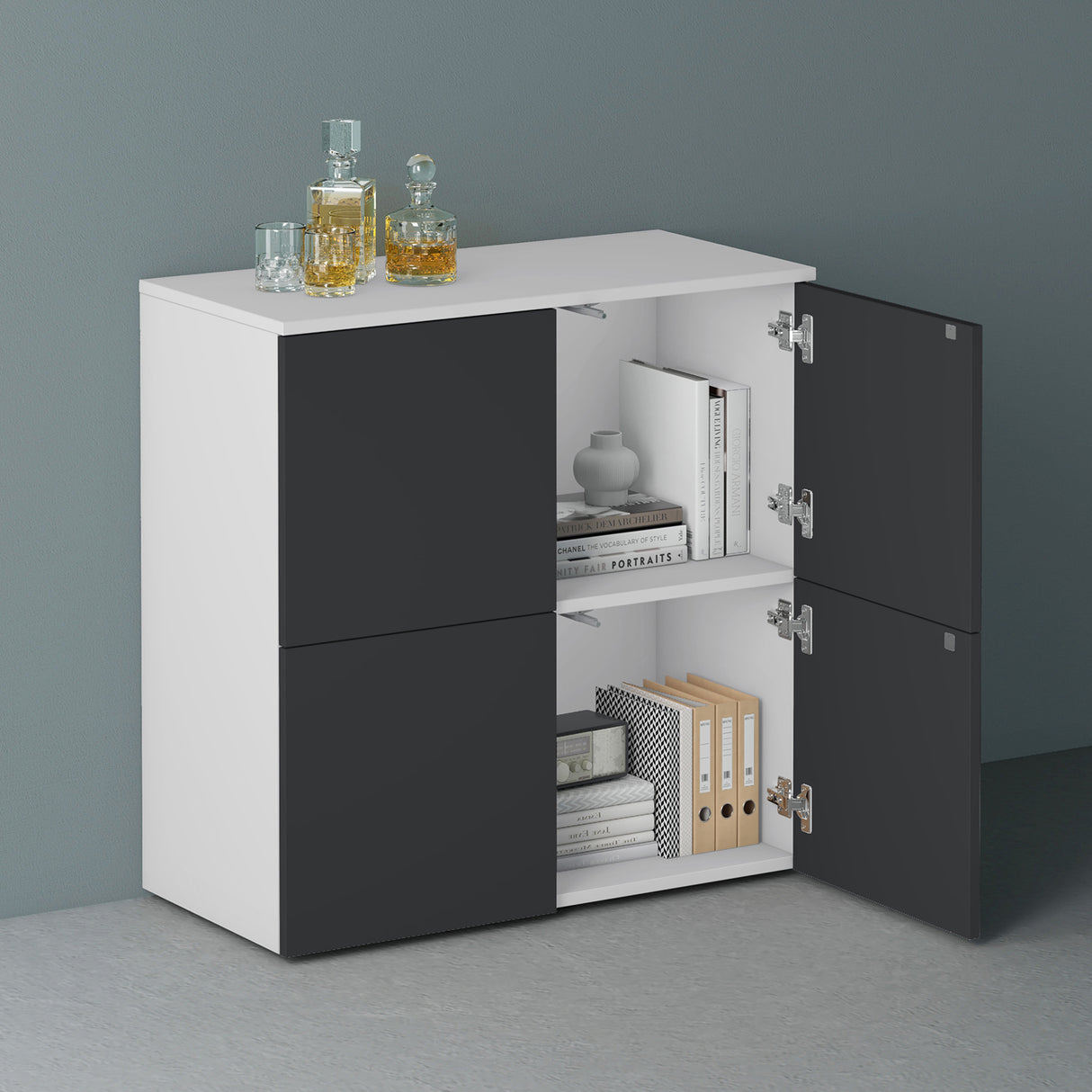 glasvilla Mobile Contenitore con 4 ante e 4 vani per Soggiorno, Sala da Pranzo, Camera da Letto Schrank04