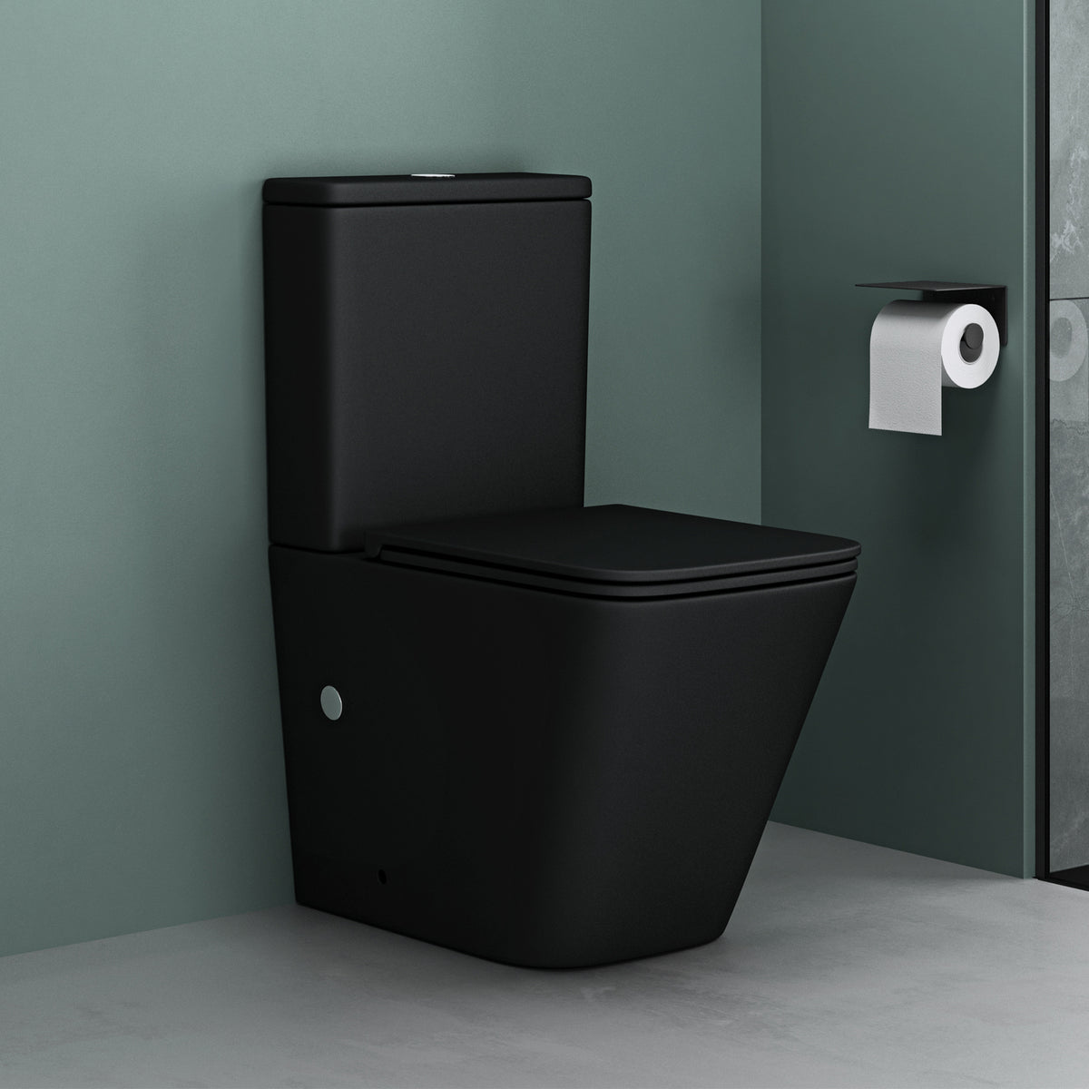 glasvilla Stand WC mit Spülkasten spülrandloses-WC bodenstehende-Toilette aus Keramik, weiß/matt schwarz 36x63x82cm, mit Absenkautomatik inkl. Spülkasten, Stand112T