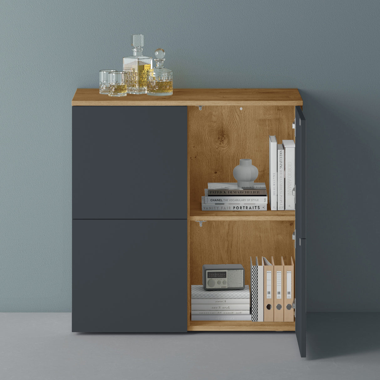 glasvilla Mobile Contenitore con 4 ante e 4 vani per Soggiorno, Sala da Pranzo, Camera da Letto Schrank04