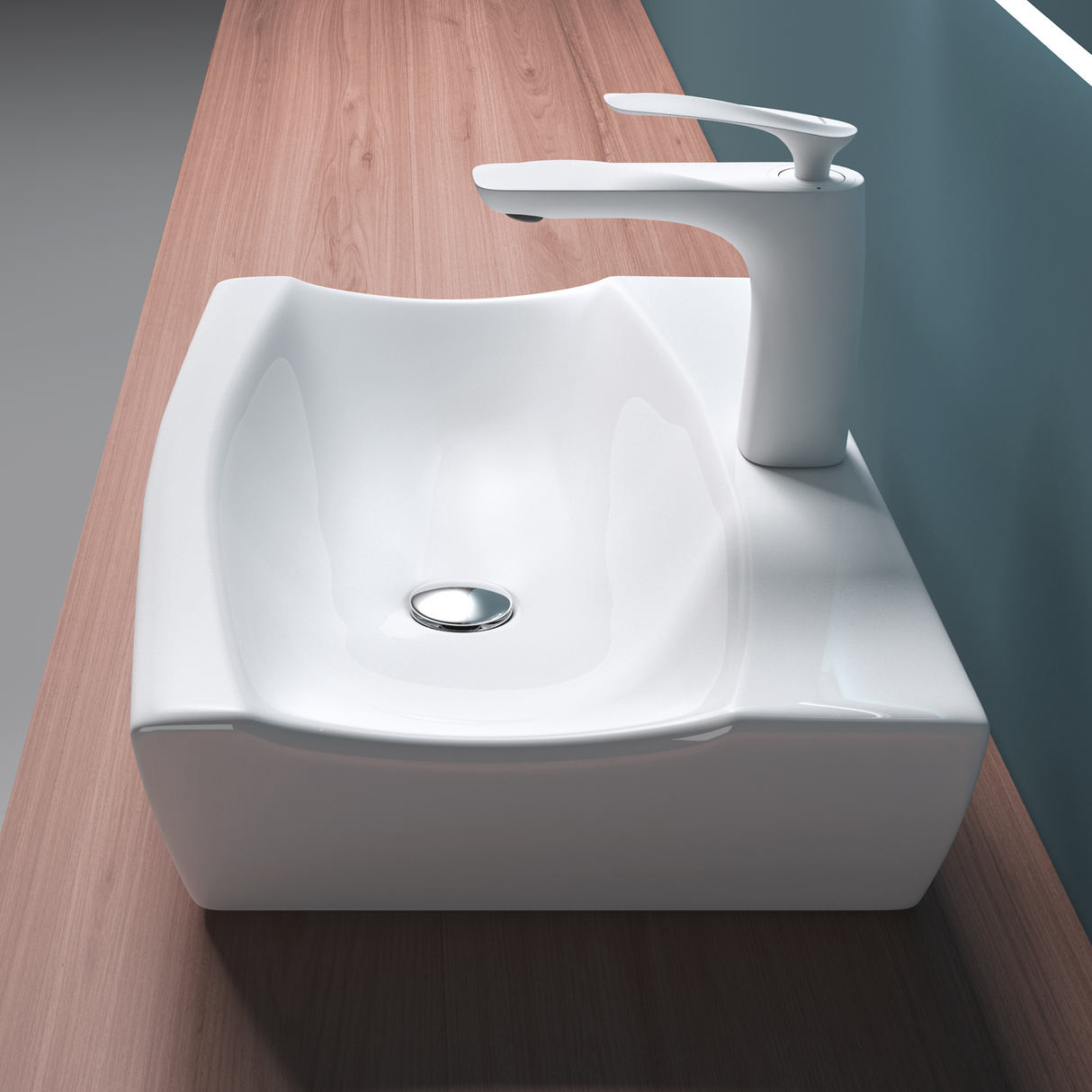 glasvilla lavabo de encimera, blanco Bruselas152B de cerámica, con recubrimiento nano