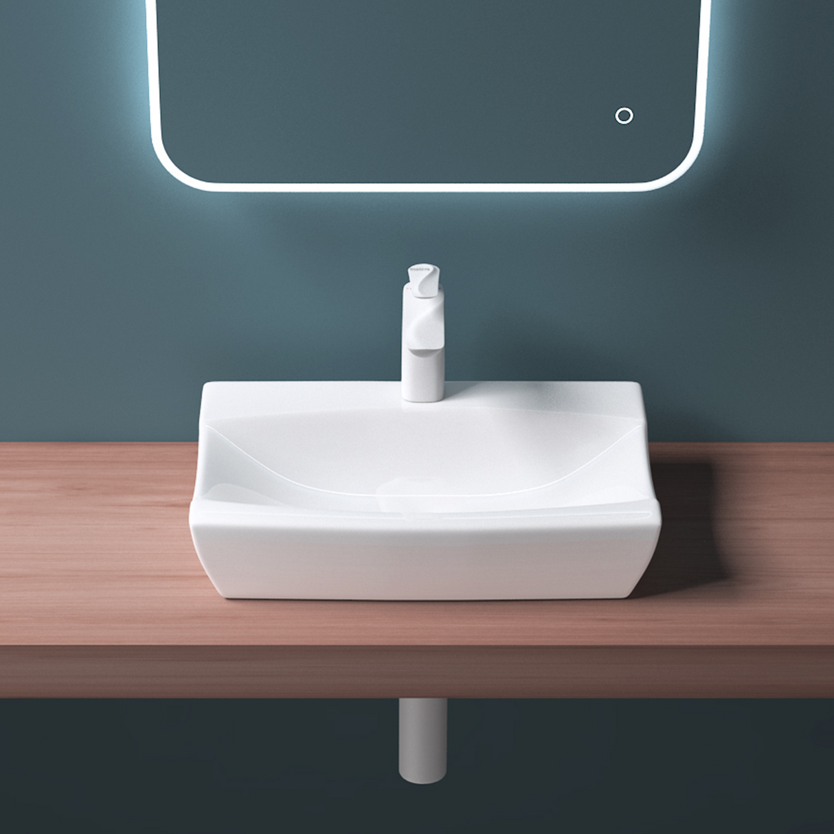 glasvilla lavabo de encimera, blanco Bruselas152B de cerámica, con recubrimiento nano