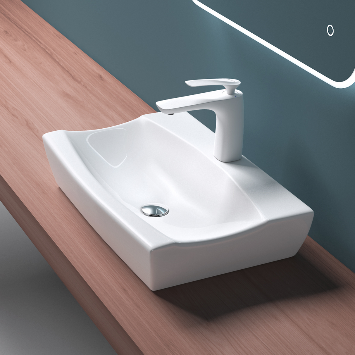 glasvilla lavabo de encimera, blanco Bruselas152B de cerámica, con recubrimiento nano