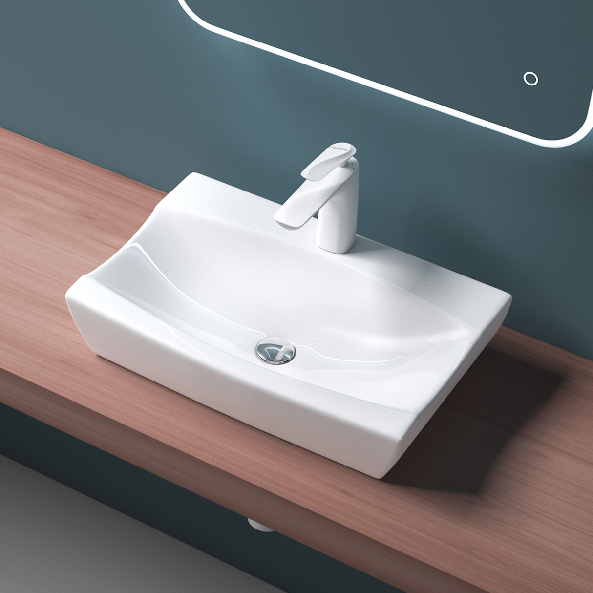 glasvilla lavabo de encimera, blanco Bruselas152B de cerámica, con recubrimiento nano