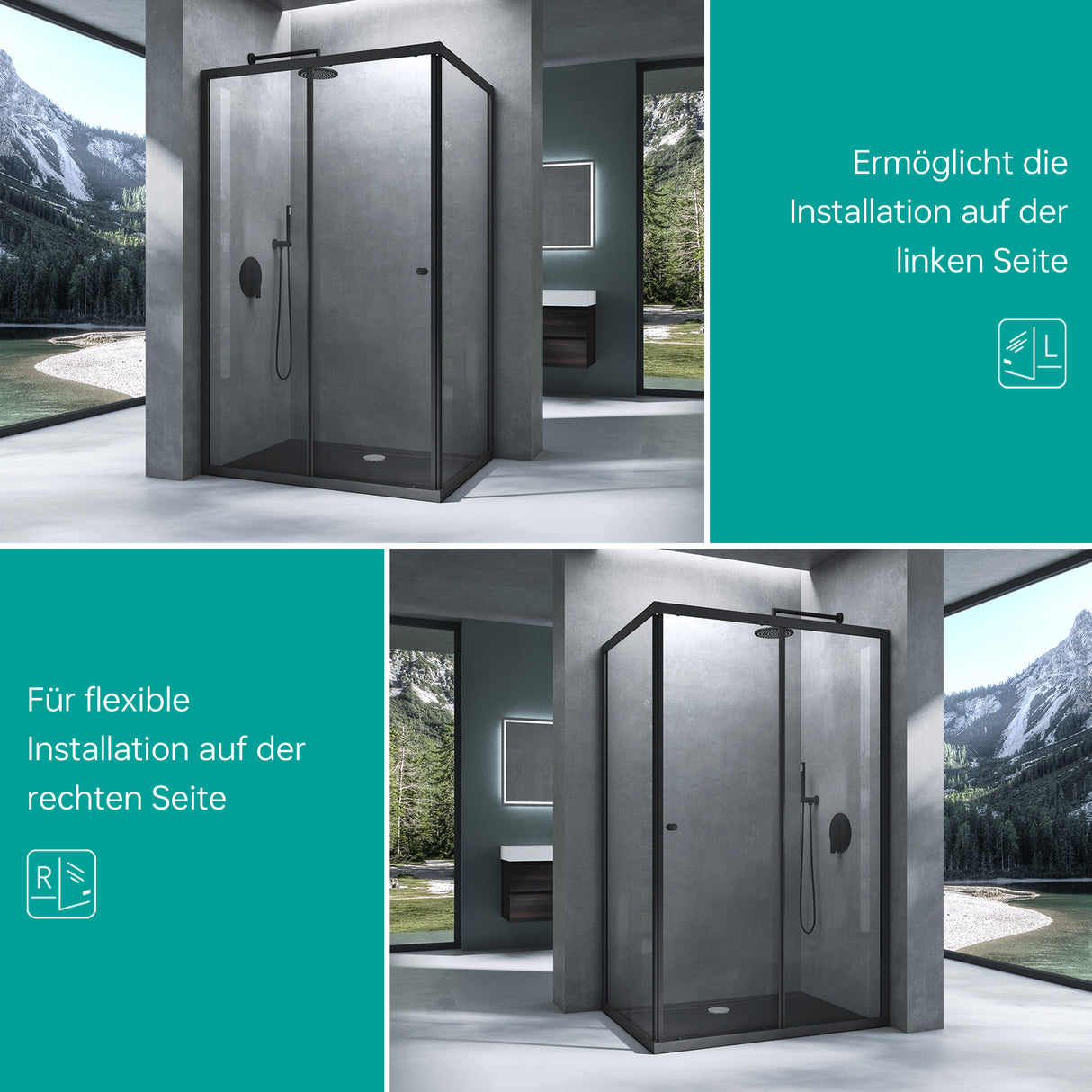 glasvilla Duschkabine Duschabtrennung Eckdusche aus Sicherheitsglas mit NANO Schiebetür Ravenna16L-K