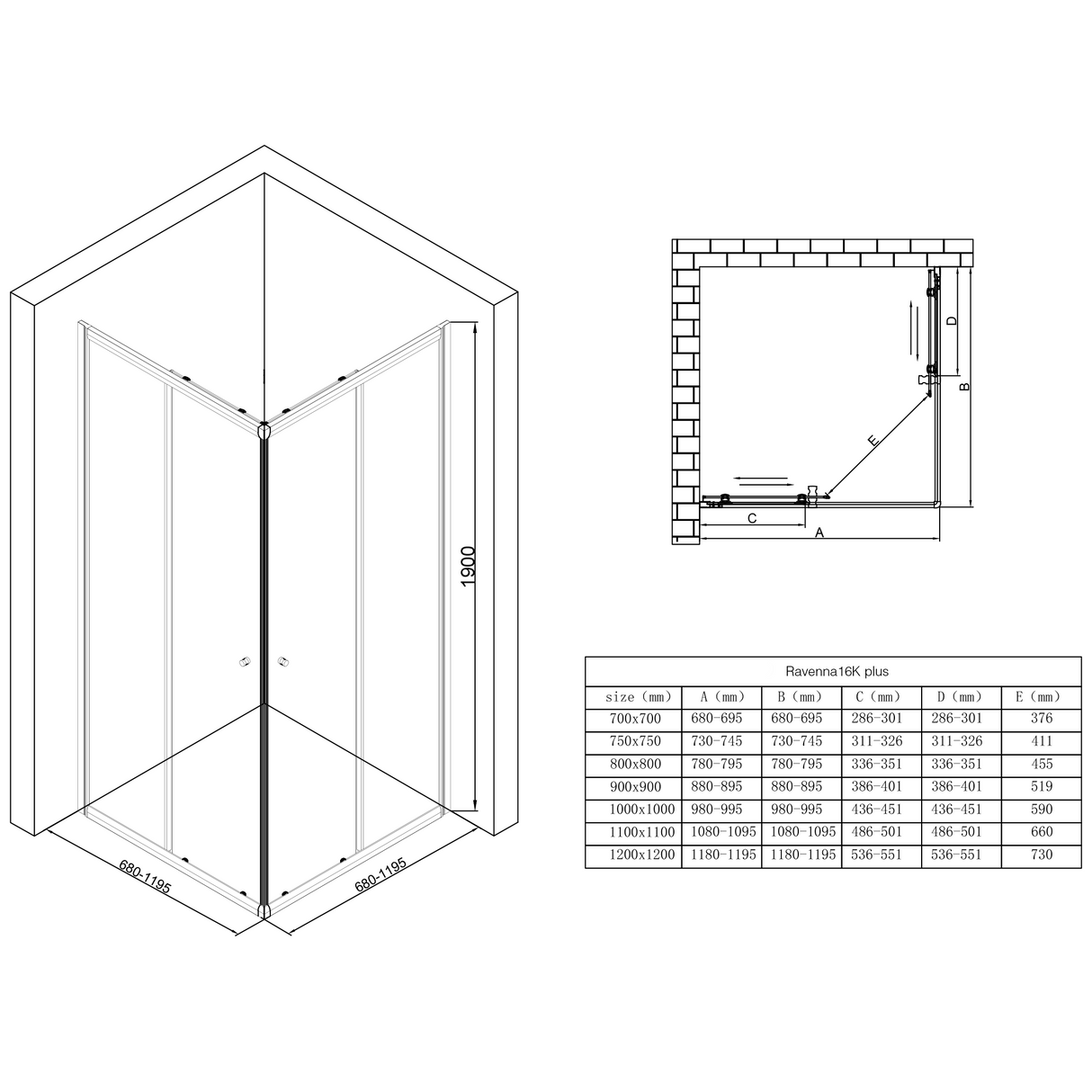 glasvilla Box doccia Angolare in Vetro, Cabina Bagno con Doppia Porta Scorrevole Box Doccia in Vetro di Sicurezza Temperato da 6 mm, Ravenna16K