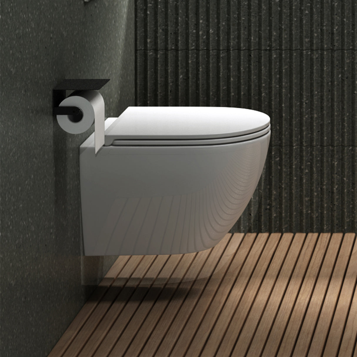 Glasvilla Design Inodoro Suspendido Negro Sin Borde Aachen179 – WC con Asiento Soft-Close
