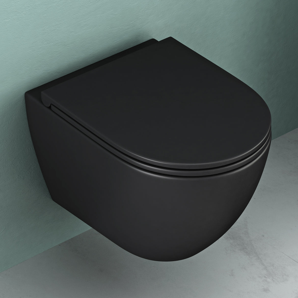WC suspendu sans bride Glasvilla, noir, avec abattant à fermeture ralentie