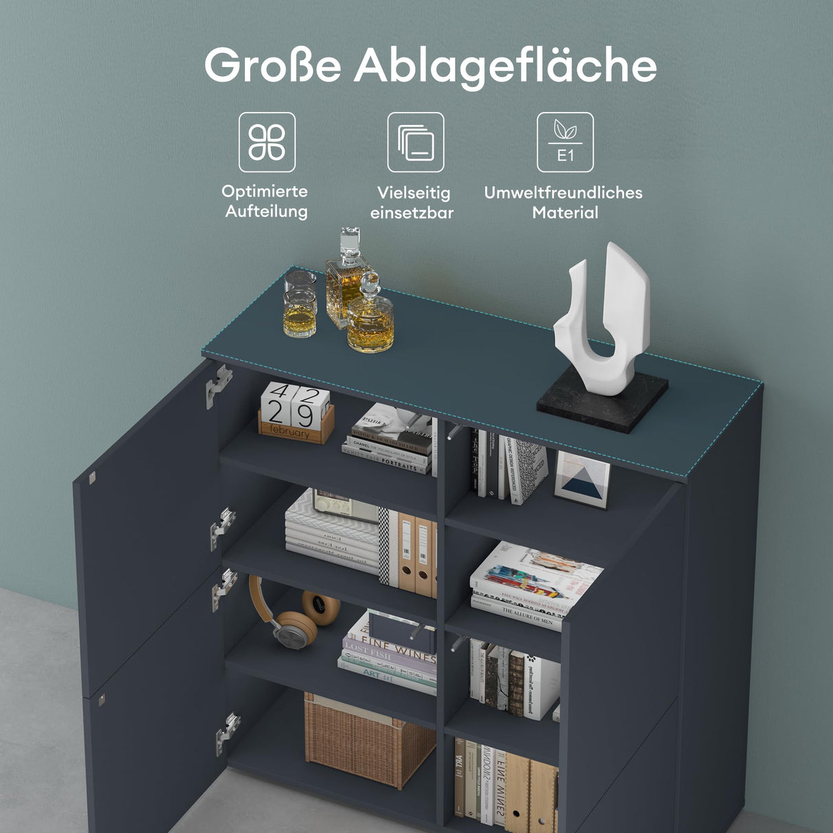 glasvilla Mobile Contenitore con 4 ante e 4 vani per Soggiorno, Sala da Pranzo, Camera da Letto Schrank04