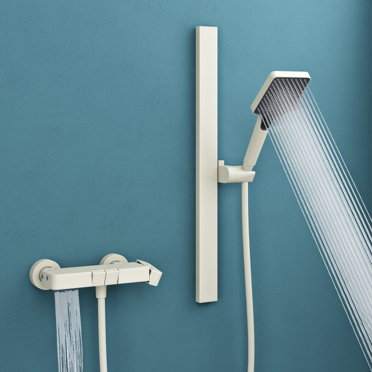 Système de douche Glasvilla avec pommeau de douche effet pluie, 3 jets, pommeau de douche réglable en hauteur avec bec inférieur en aluminium, système de douche 10