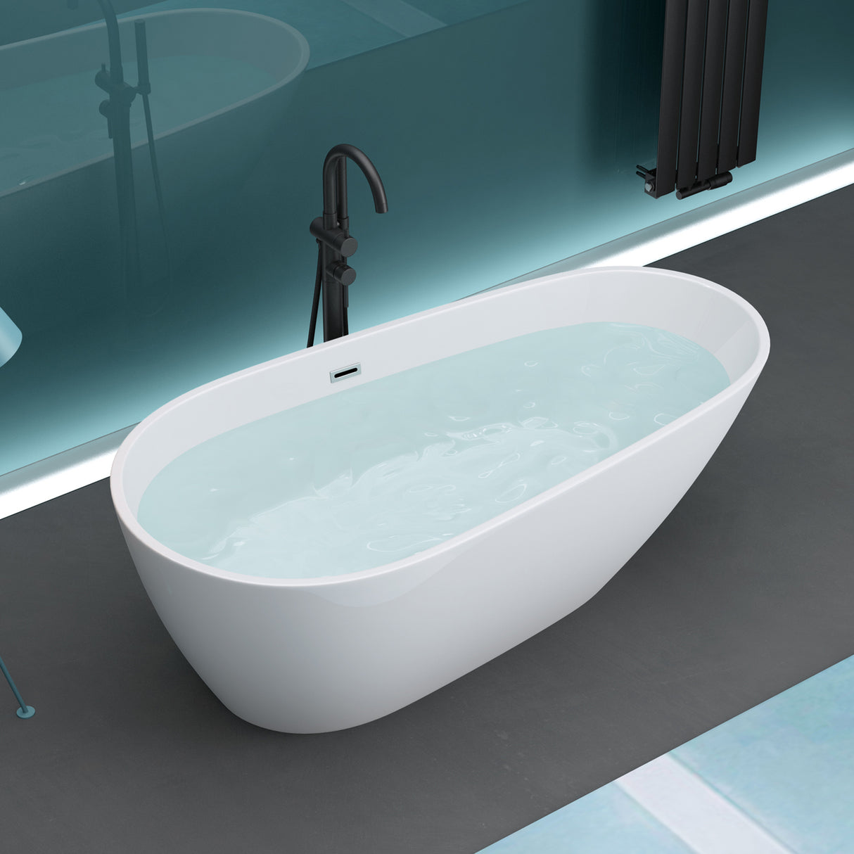 glasvilla Bañera Independiente Acrílico Ovalada Bañera de Acrílico de Pie incl. Kit de Drenaje Pop Up Blanco