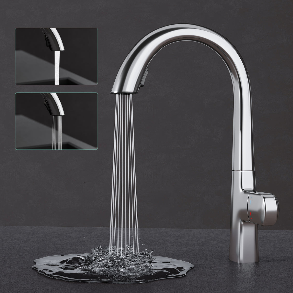 glasvilla Wasserhahn Küche Spültischarmatur Küchenarmatur Mischbatterie mit Einhebelmischer 360° Schwenkbar Küchenwasserhahn aus Messing MS-8095